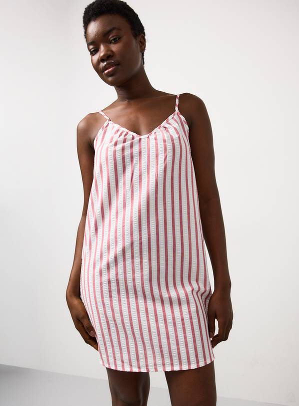 White Stripe Print Seersucker Chemise Night Shirt L